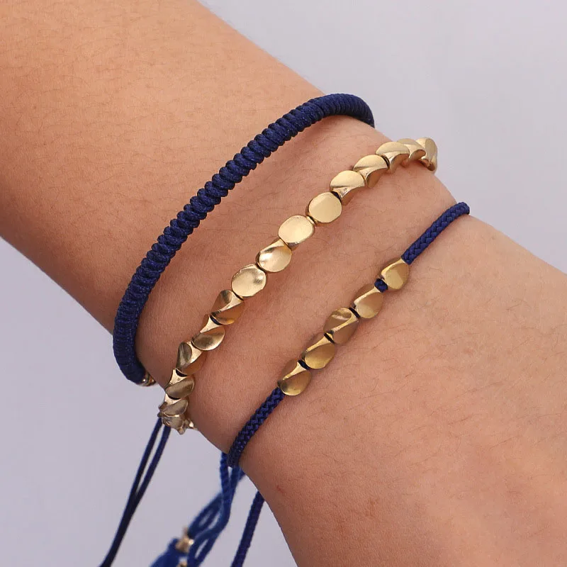 

Men Bracelets Handmade Tibetan Copper Bead Bracelet For Women Adjustable Rope Chain Gold Color Braided Boho Vintage Jewelry Gift