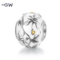 gw 925 sterling silver flowe charms chinese style clear cz origina bracelet white enamel pure ball diy jewelry berloque d193h20