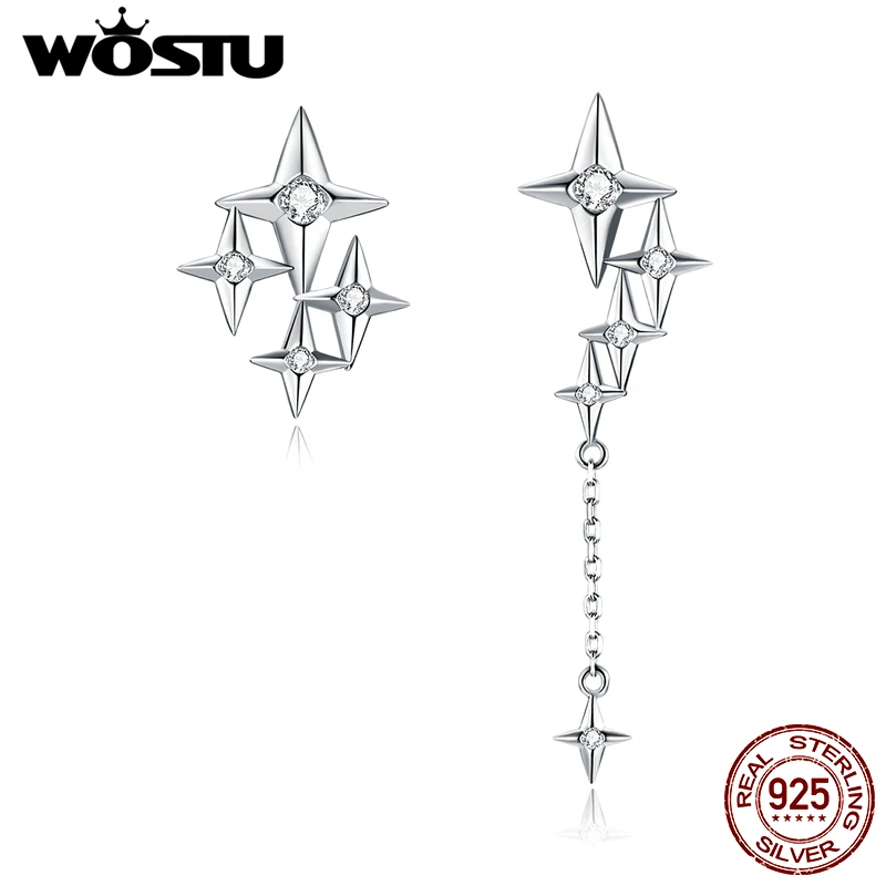 

WOSTU New Asymmetrical Enamel Small Stud Earrings 925 Sterling Silver Starry Earrings for Women Wedding Fine Jewelry Gift DAE461