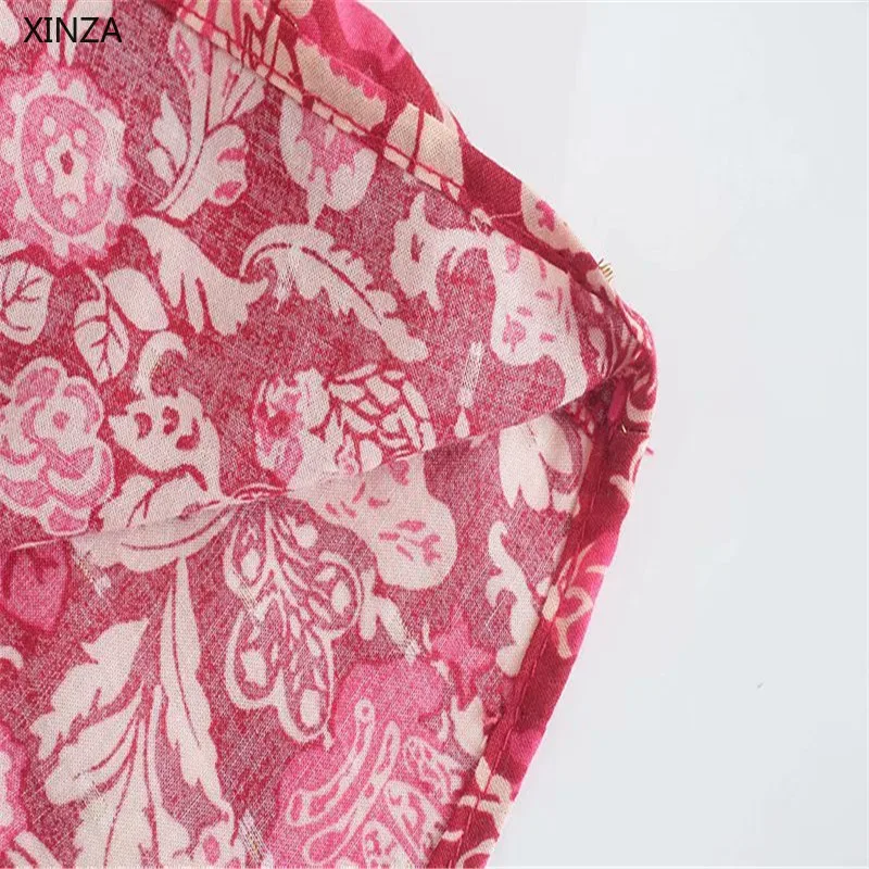 

2021 Za Women Red Print Mini Dresses Summer Long Sleeve Elastic Smocked Flowers Dress Woman Fashion Elagant Ruffle Summer Dress