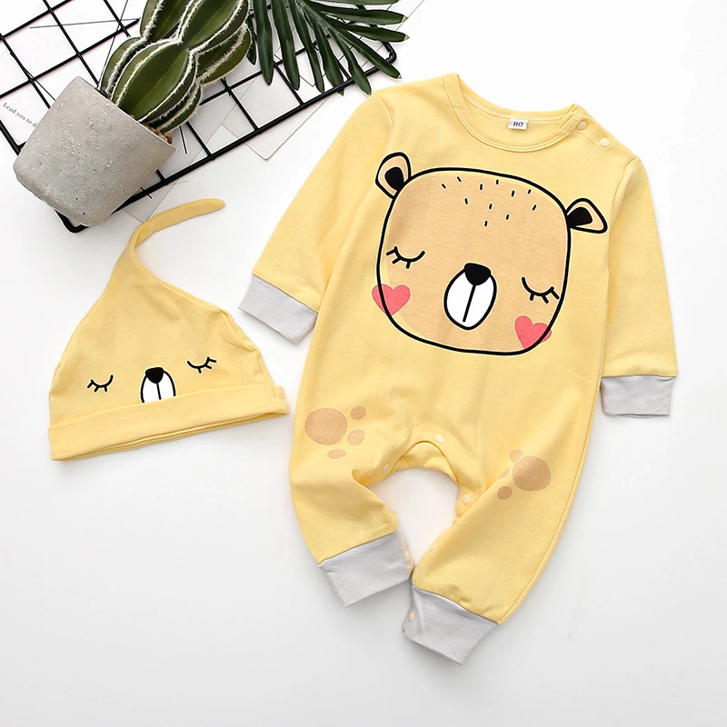

New Fashion Rompers Newborn Infant Baby Boys Girls Cartoon Bear Romper suit Jumpsuit Clothes Baby Clothing cap set