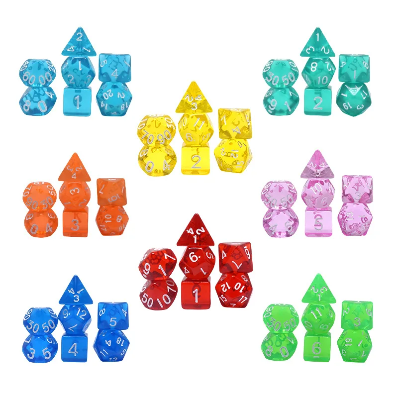 

7 шт./компл. Внешняя торговля, популярный взрывоопасный прозрачный набор цифровых игральных костей, многогранное сито