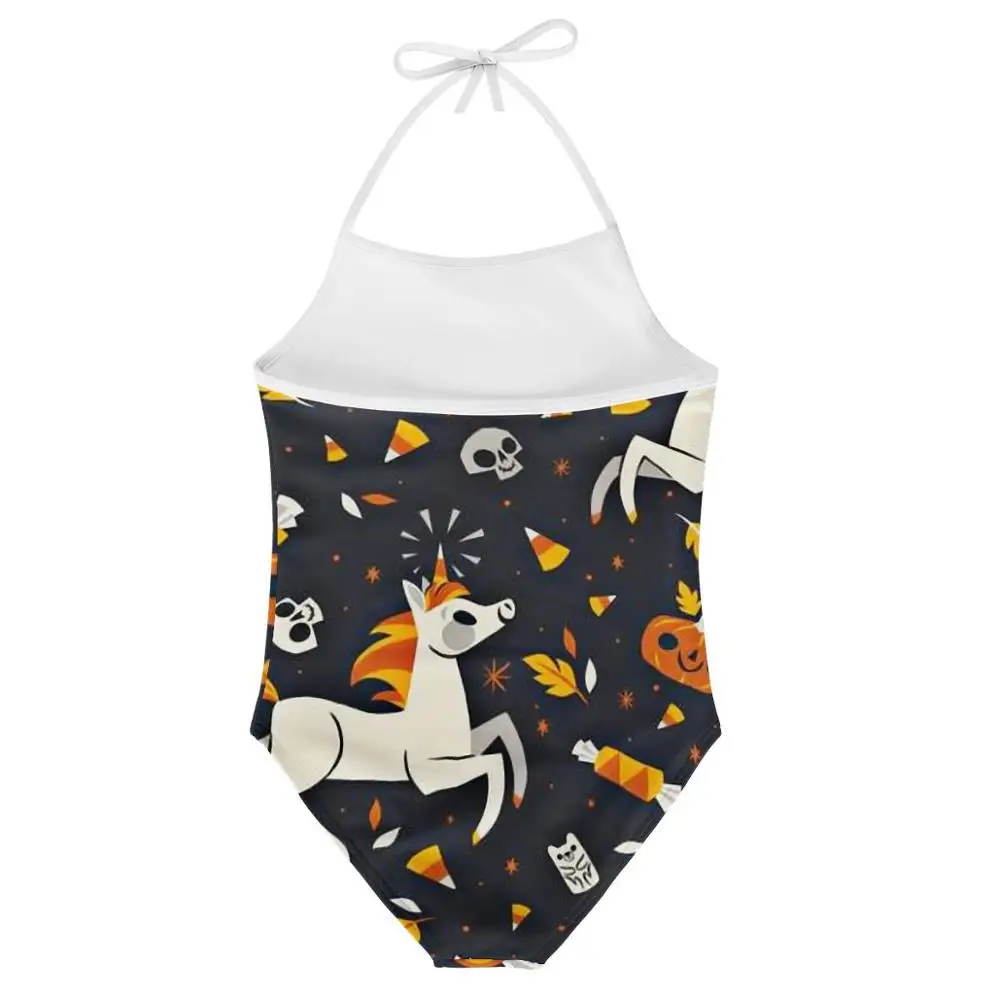 HYCOOL/цельный купальный костюм с рисунком черепа тыквы единорога для девочек в
