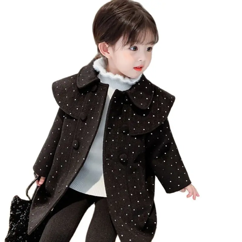 

Girls Thick Woolen Coat Baby Children's Cape Doll Collar Woolen Outerwear Overcoat Korean Winter Clothes 2-3-4-5-5-6 Years