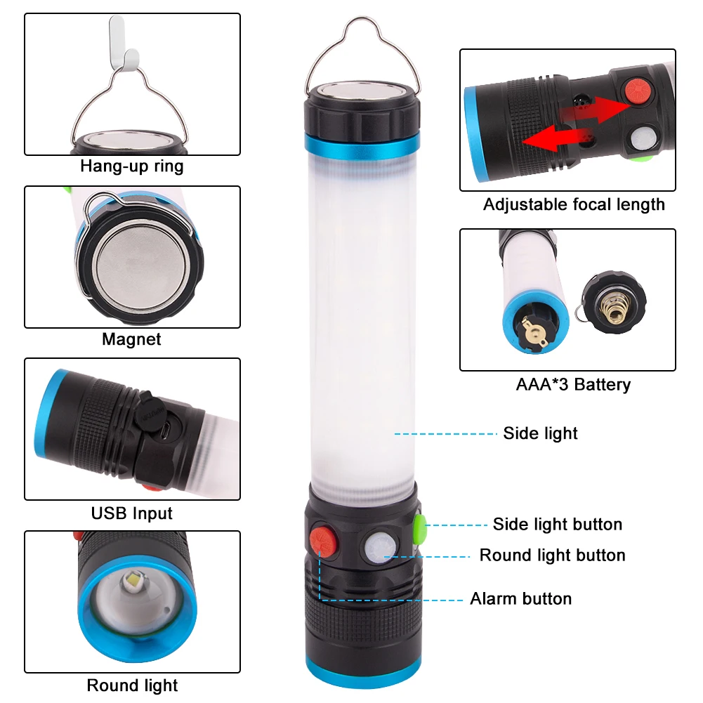 

Portable High Brightness LED Flashlight Zoomable Suspension Electric Torch for Hunting Emergency Camping Outdoor