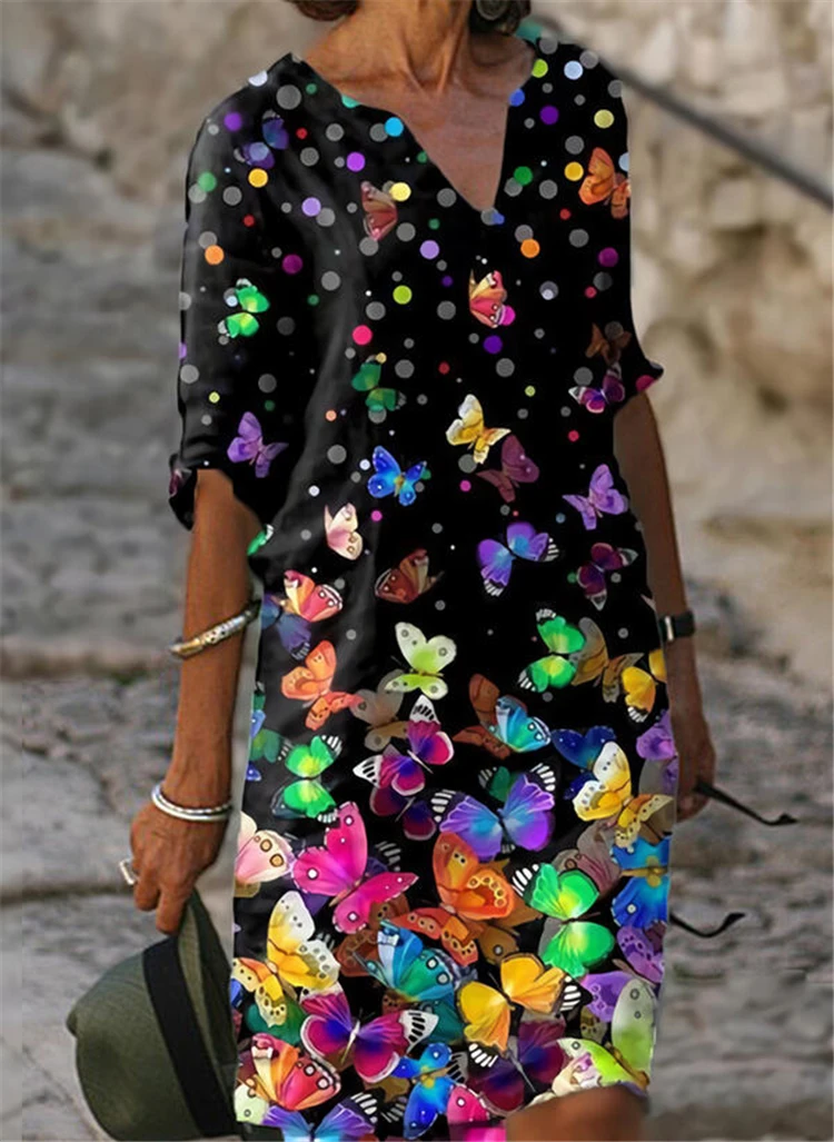 

Casual plus size dress loose printed inner dress fashion new versatile dress