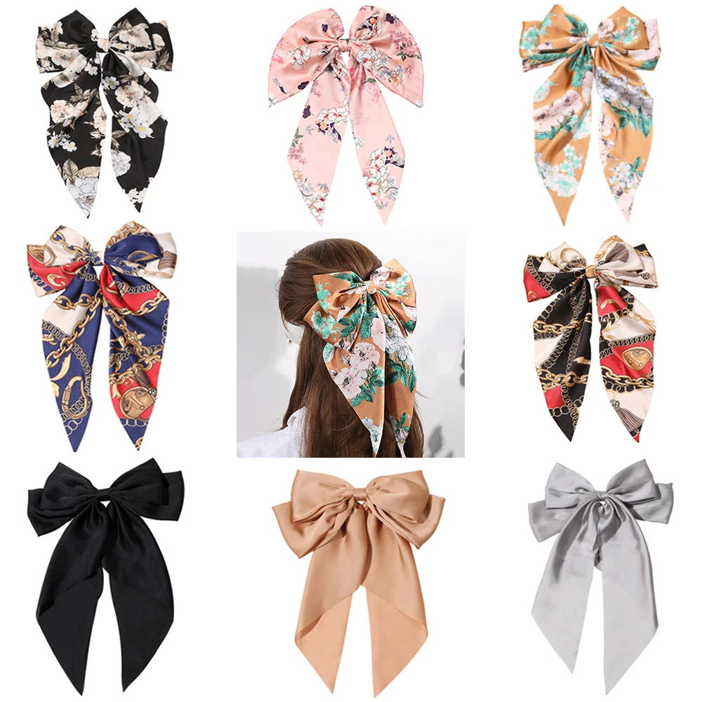 Заколки для волос с бантом однотонные большего размера цветная корсажная лента