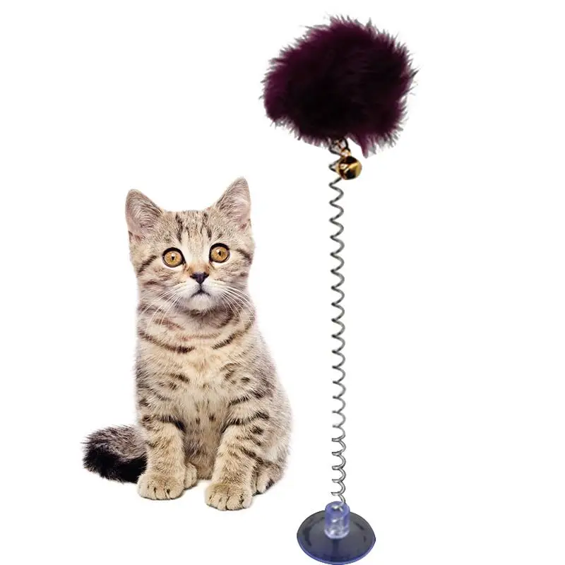 

1PC Spring Pet Toy Elastic With Bell Spring Color Mouse And Feather Bottom Sucker Pet Cat Toy Product Cat Accessories Decoration