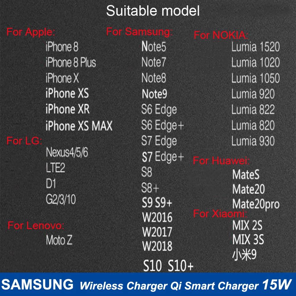 Оригинальное Быстрое беспроводное зарядное устройство Samsung Qi Smart Quick Charge для iPhone X