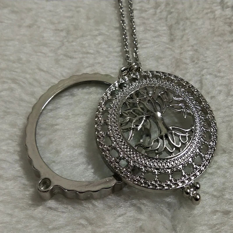 

Brand New Design Silver Lucky Tree Opeanable Magnet Pendant Magnifier Necklace Magnifing Glass Monocle for Women Evening Party D