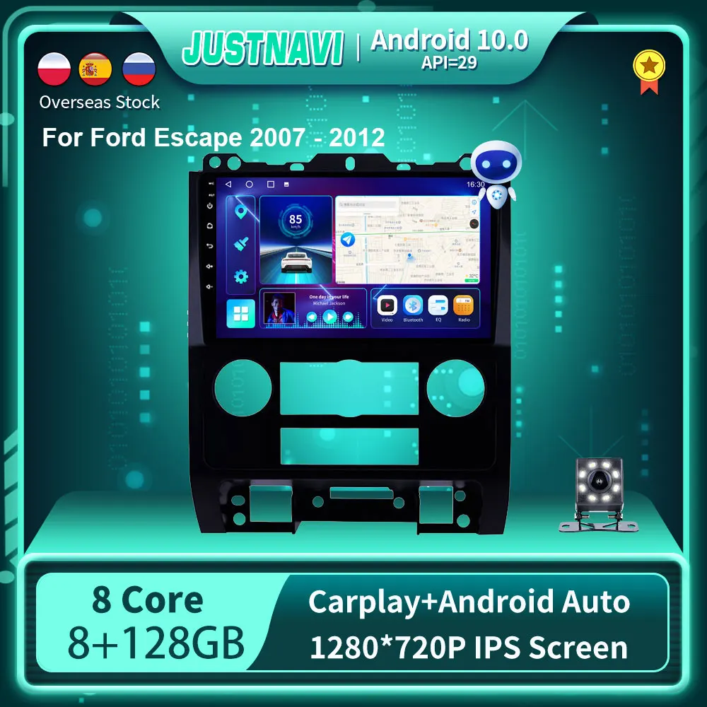 $122.39 JUSTNAVI Android 10 Smart Car Radio For Ford Escape 2007 - 2012 GPS Video Multimedia Stereo Auto Player Carplay IPS No 2din DVD