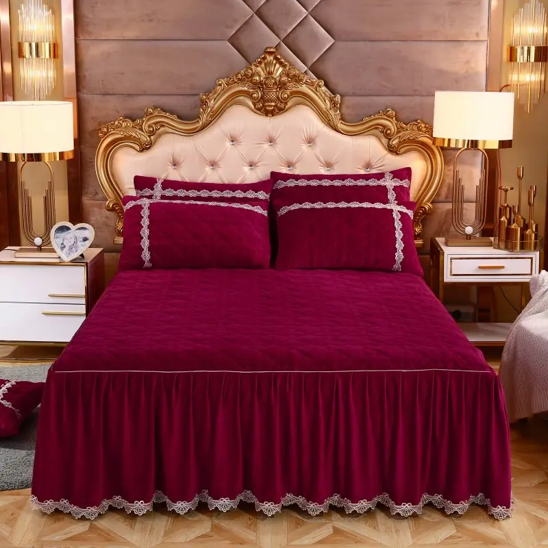 

Crystal Velvet Bed Skirt Queen Thick Warm Flannel Bedspread Solid Color Plush Fitted Bed Sheet Not Including Pillowcase