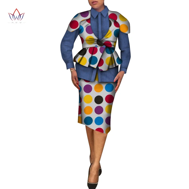 

Autumn African Skirt Sets For Women Dashiki 3 Piece Skirt Setsf or Ladies Plus Size African Clothing 2 Tops With Skirt WY7437
