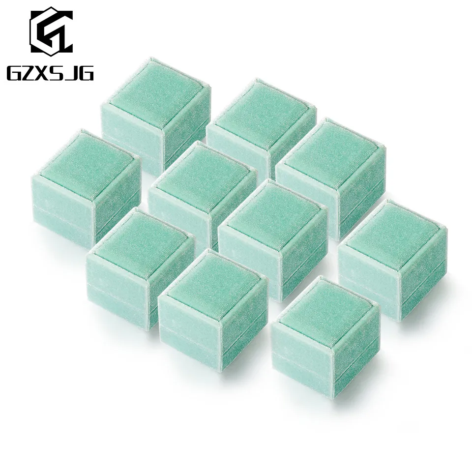 GB03-Green-10PCS GZXSJG 10 шт. бархатные ювелирные коробки розового и зеленого цветов Прямоугольник традиции, коробка для колец для свадебный подарок для невесты Обручение в винтажном стиле - Цвет: GB03-Green-10PCS