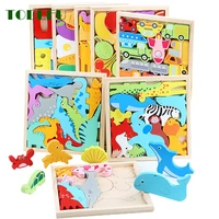 new cartoon animal 3d jigsaw puzzle wood toys for children baby hand grasp board fruit and vegetable vehicle wooden puzzles toy