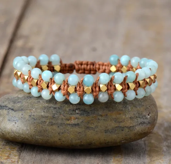 

LOOKER Bohemia Beaded Woven Bracelets Amazonite Cord Braided Bracelets Handmade Friendship Bracelet Beach Holiday Jewelry