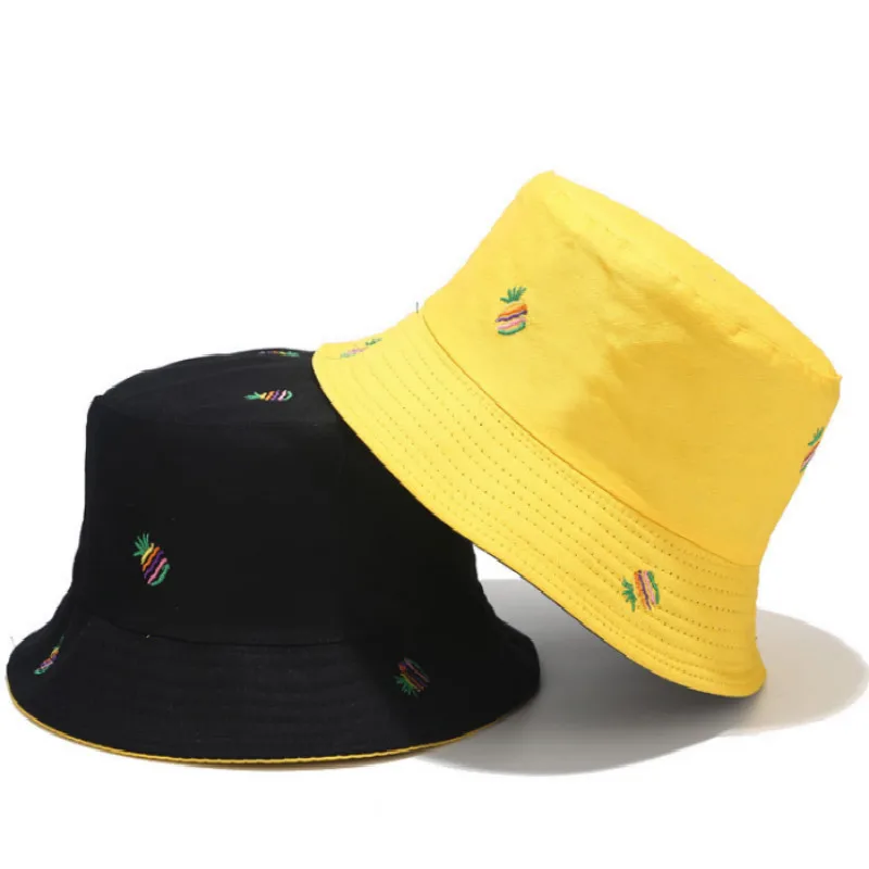 Панама с ананасом модная двухсторонняя Хлопковая женская шапка шляпа вышивкой