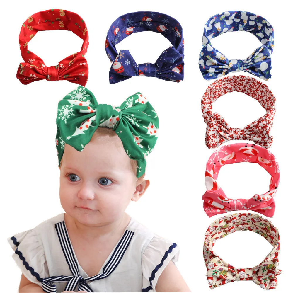 Модная Рождественская повязка на голову с большим бантом для маленьких детей