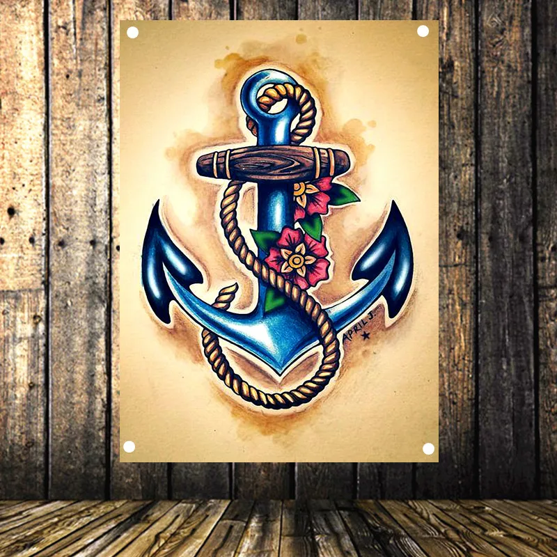 Старый ретро Татуировка Висячие гобелены с флагом креативный HD Печать холст