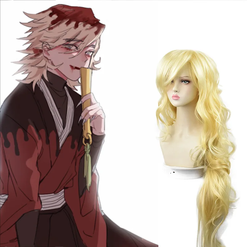 

Anime Demon Slayer Cos Headgear Douma Cos Yellow Long Wave Hair Halloween Cosplay Accessory Unisex Headgear Kimetsu No Yaiba