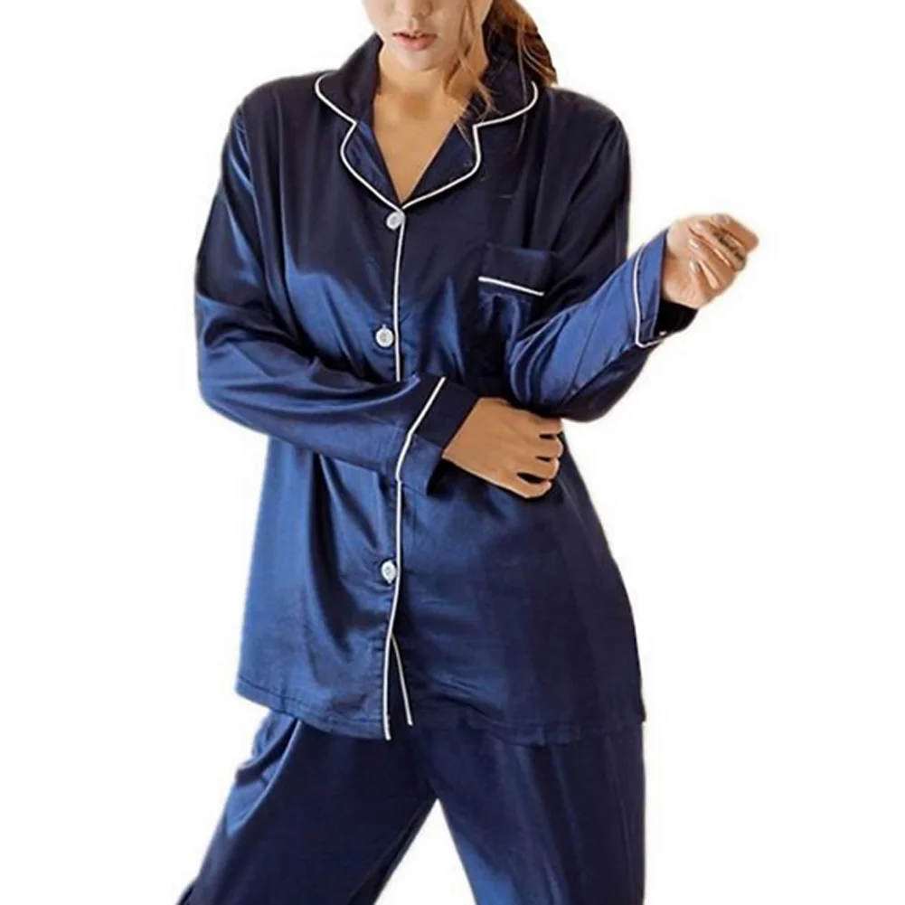 

Fashion Pjs Striped Single-breasted Long Sleeve Spring Autumn Pajama Sets Silk Satin Lady Pajamas Women Sleepwear Sexy Lingerie
