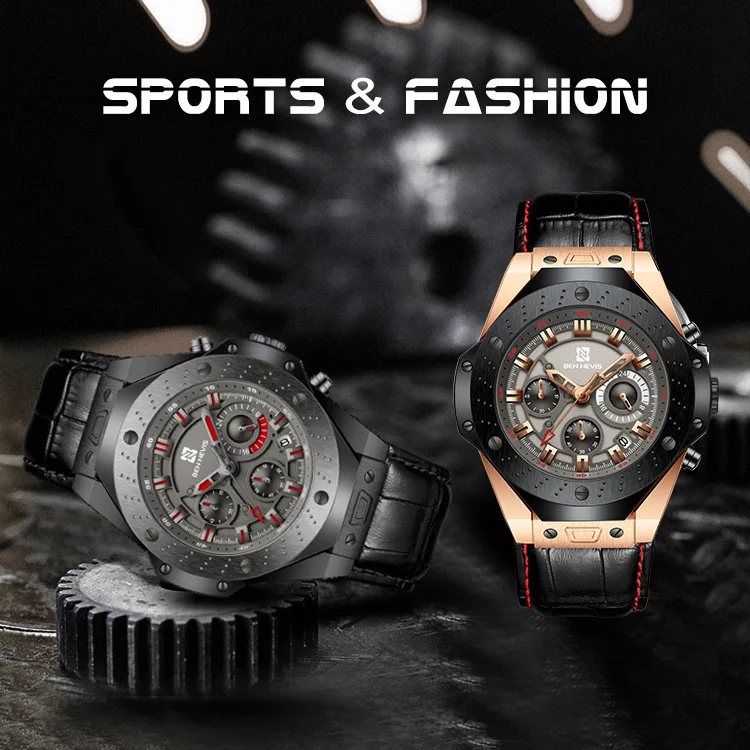 Модные часы с большим циферблатом мужские военные водонепроницаемые кожаные