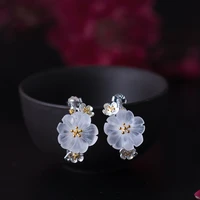 100 925 sterling silver retro gold color crystal plum blossom stud earrings for women chinese style lady vintage flower jewelry
