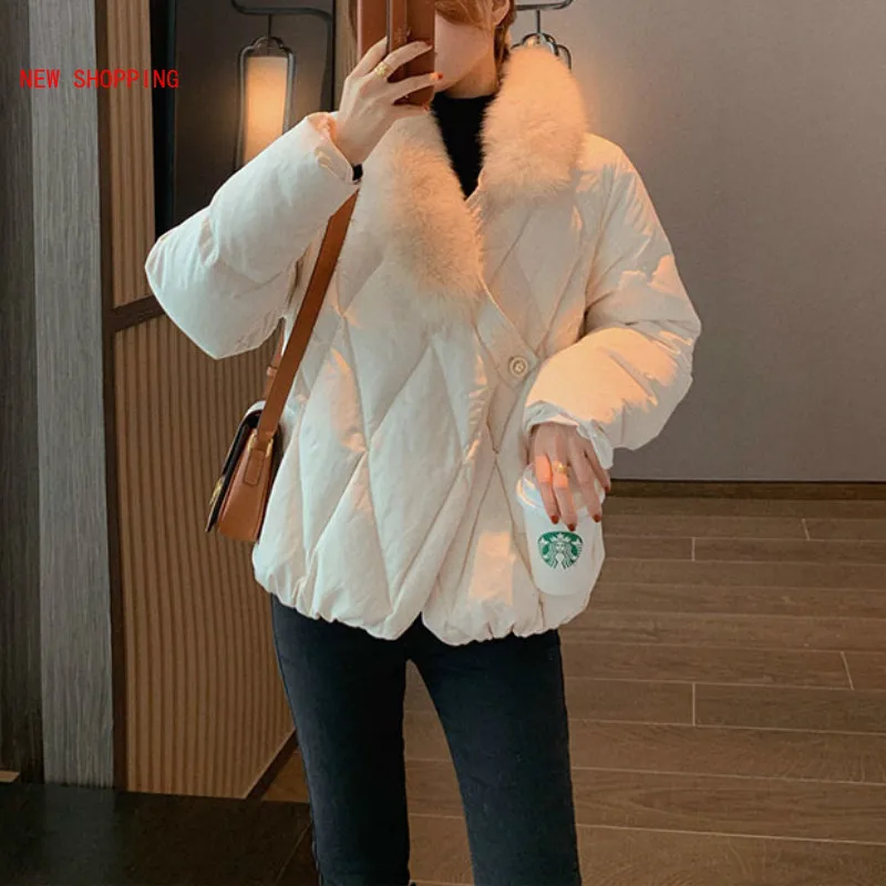

2020 Winter Cotton Coat Women Warm Parkas Short Fur Collar Detachable Padded Cotton Jacket Wild Female Thick Outwear White S-L