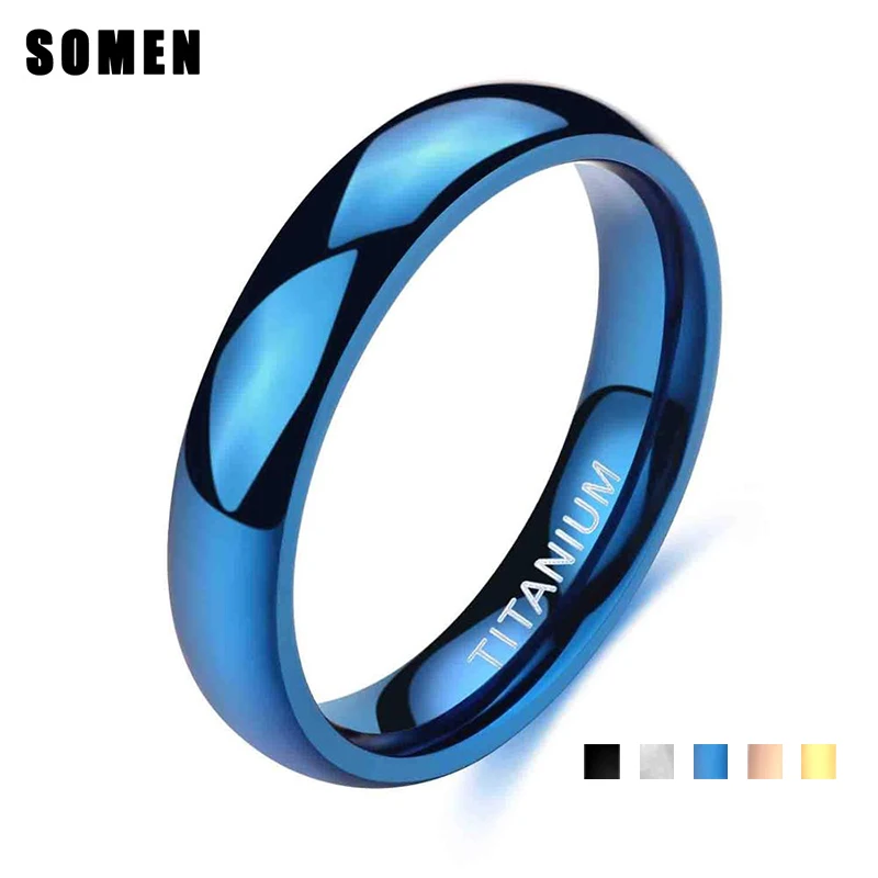

Somen 4mm Blue Men Wedding Band Titanium Rings Engagement Rings For Women Never Fade High Polished Rings For Party Dropshipping