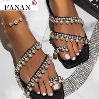 2021 summer new womens sandals fashion rhinestone pearl bling outdoor shoes for women open toe flat shoes woman beach sandals