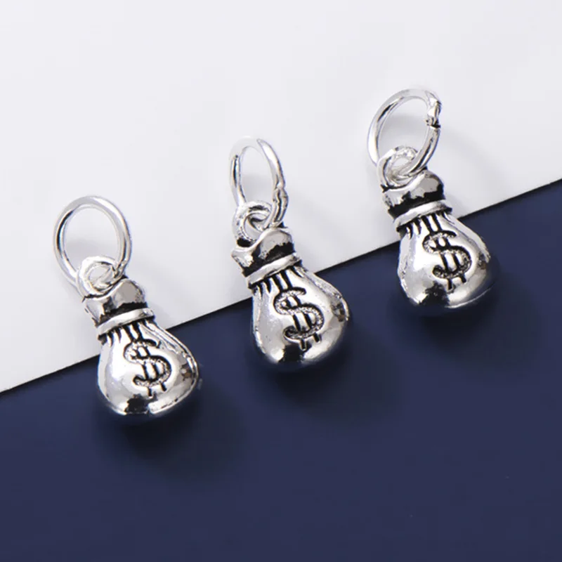 

925 пробы серебро милая сумочка для денег с долларов символ талисманы украшение S925 Серебряный Круглый Кулон "сделай сам" ретро ювелирных изде...