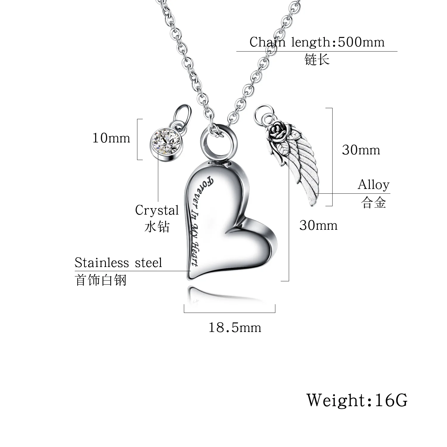 

New Can Open Heart Pendant for Women Engraved "Forever In My Heart Necklace" Stainless Steel Female Jewellry Bijoux 20" Chain