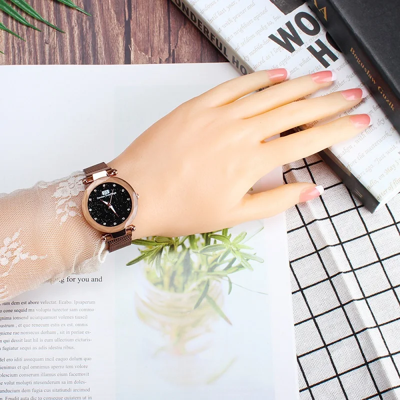 Coffee Top Luxury Starry Sky Women Watches Magnet Mesh Band Rhinestones Quartz Wristwatch Ladies Female Diamond Watch relogio feminino - Цвет: Coffee