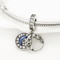 2021 new silver fits original pandora bracelet necklace disc zircon moon pattern plata de ley charms bead woman diy jewelry gift