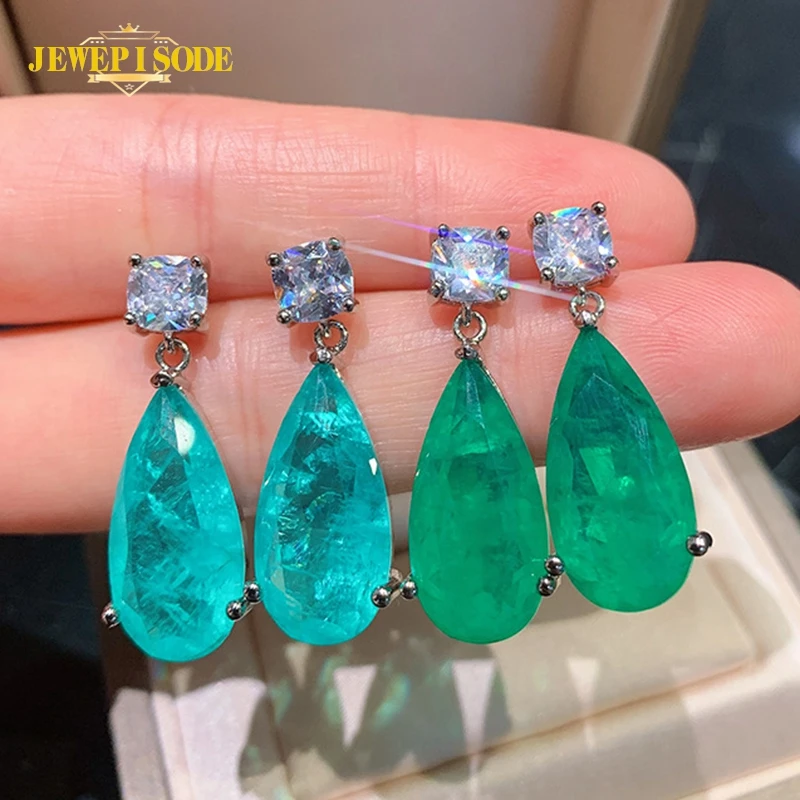 

Jewepisode 925 Sterling Silver Water Drop Paraiba Tourmaline Emerald Gemstone Drop Earrings for Women Anniversary Fine Jewelry