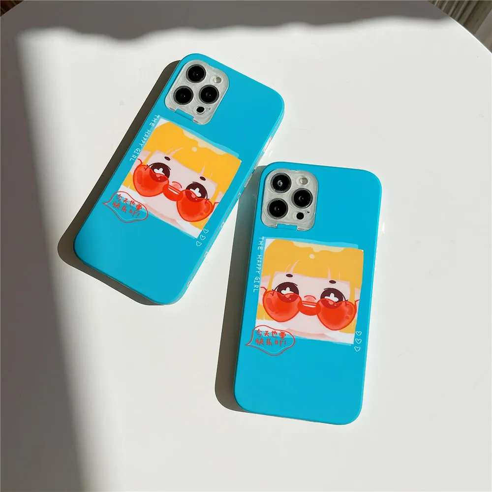

INS Expression Girl Cartoon Cute Soft Frame Phone Case For iPhone 13 12 11 PRO MAX XS X 8 PLUS XR Clear Bracket Protective Cover