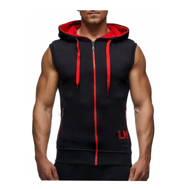

Brand of men's vest casual hooded vest men to join 2019 men's fashion zipper sleeveless hooded Tank Tops bodybuilding mens Vest