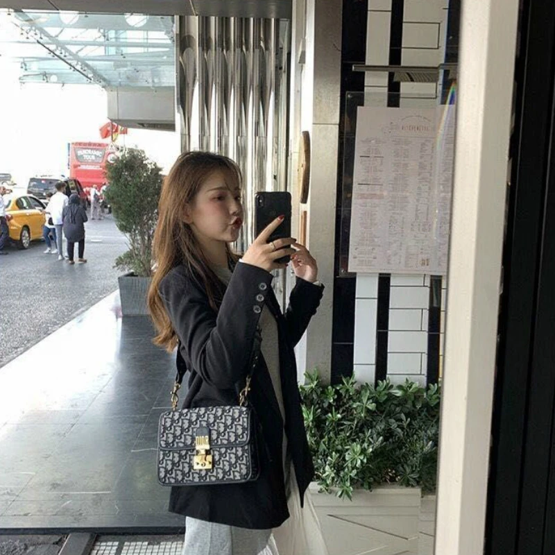 

Women Blazers Solid Notched Fashion Chic Korean Loose Double Breasted Elegant Temperament New Clothing Ulzzang Retro All-match