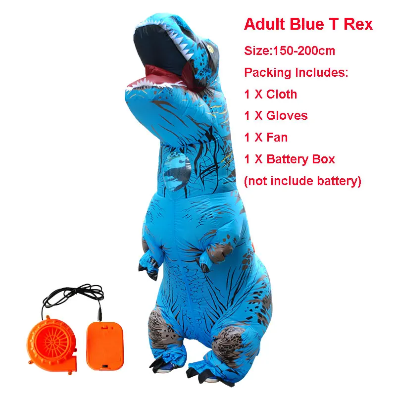 blue dinosaur Надувной костюм динозавра T REX для Хэллоуина; карнавальные рождественские костюмы для женщин и мужчин; маскарадный костюм; нарядное платье - Цвет: blue dinosaur