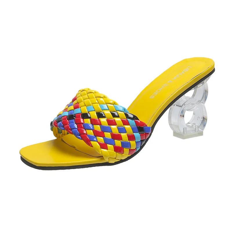 

Large Size 41 Word High Heel Women 2021 Summer New Style European And American Flat Color Woven Women's Shoes