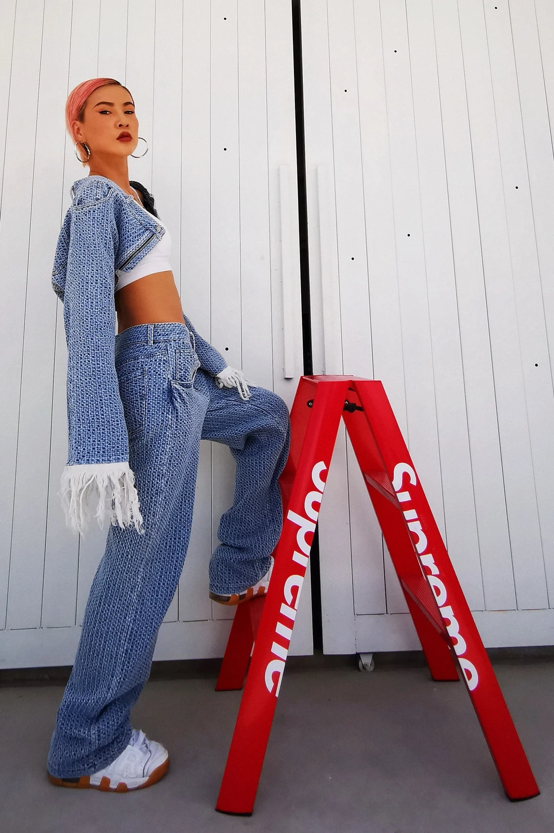 

Super Cool Niche Retro American Denim Tassel Long Sleeve Short Coat Jeans Two-Piece Ins Super Popular Suit for Women