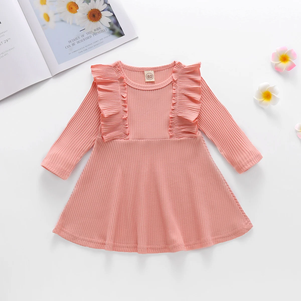 Трикотажное мини-платье с длинным рукавом для маленьких девочек повседневное