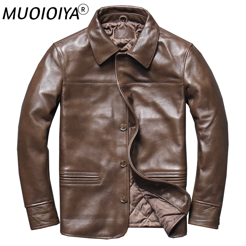 

Новинка 2021 года, мужская куртка Batik из натуральной кожи, топ с отворотом, повседневная куртка из коровьей кожи с отворотом из хлопка, осень и ...