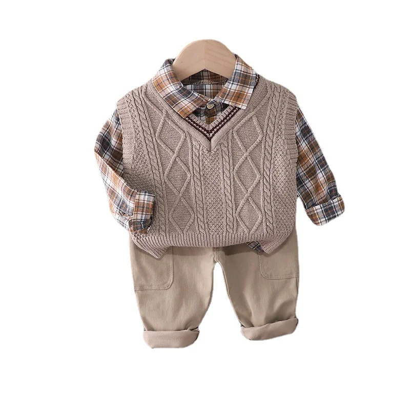 

New Spring Baby Boy Clothes Children Cotton Vest Plaid Shirt Pants 3Pcs/Set Autumn Toddler Casual Costume Infant Kids Sportswear