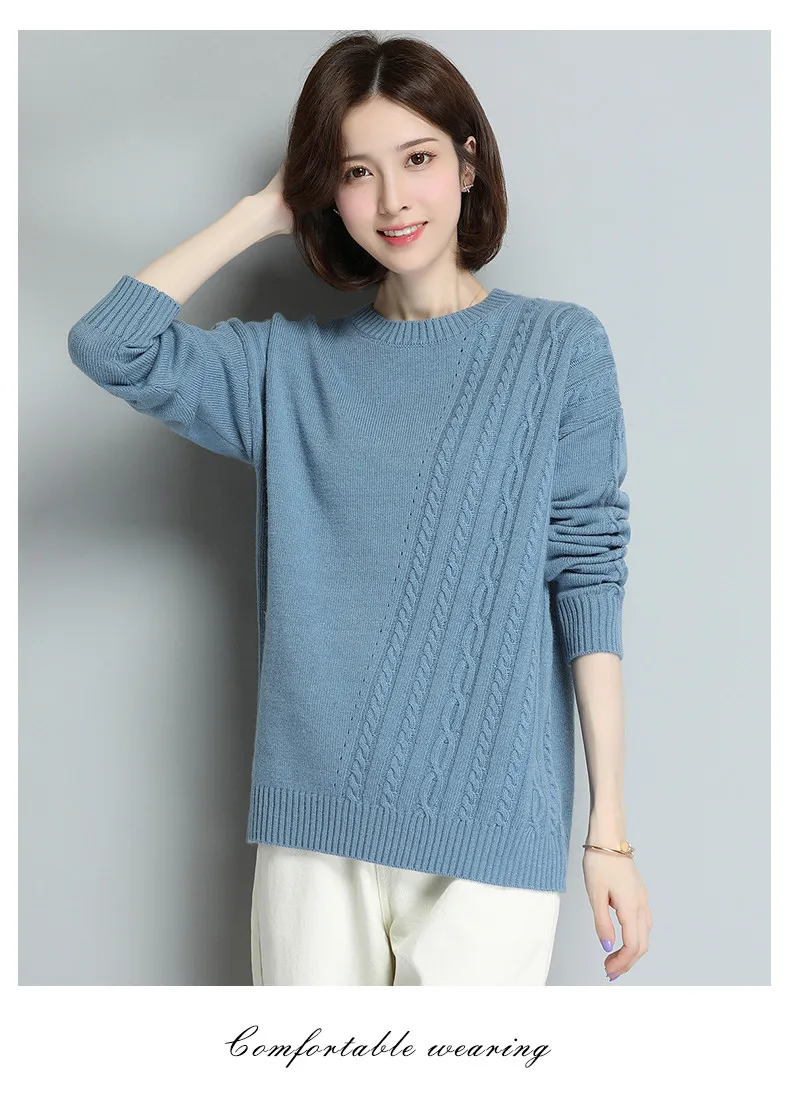 XJXKS Round neck long sleeve women sweater autumn winter new large size comfortable cashmere knitted sweater women pullover