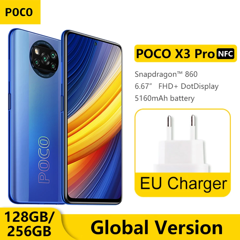

Смартфон POCO X3 Pro глобальная версия 6 ГБ 128 ГБ/8 ГБ 256 ГБ NFC Snapdragon 860 33 Вт 120 Гц DotDisplay 5160 мАч