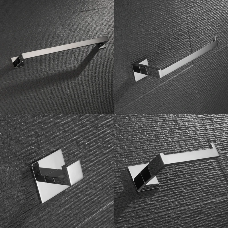 

【US Warehouse】Strong Viscosity Adhesive Bathroom Accessories Set Without Drilling Silver Brushed Towel Bar Holder Rack Robe Hook