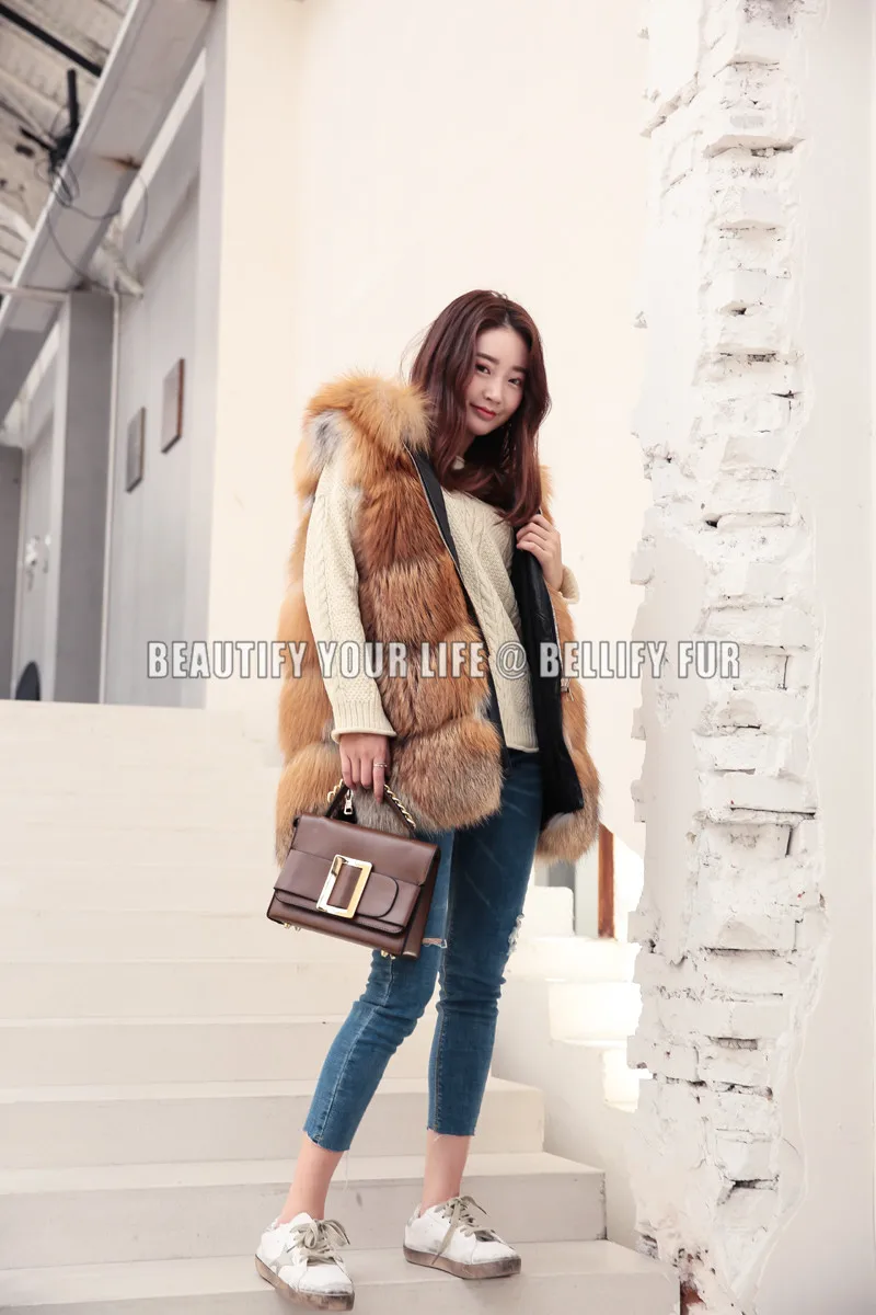 Британский Лондон Стиль роскошные женские натуральный красный жилет с лисьим