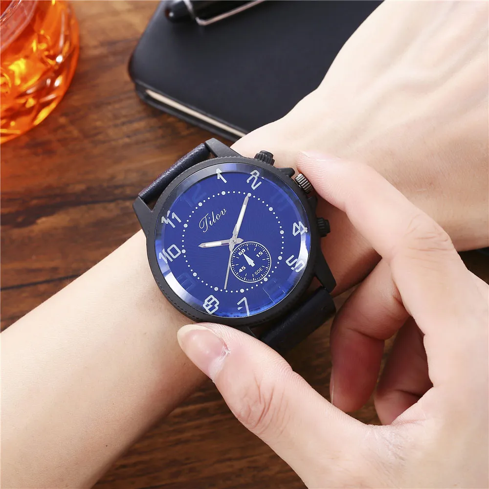Montre Homme Часы мужские модные креативные большой циферблат двойной шкалой ремень