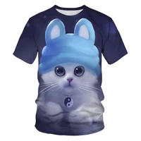 2021 animal cat t shirt summer 3d printing cat short sleeved boy and girl fashion casual round neck t shirt breathable and cute